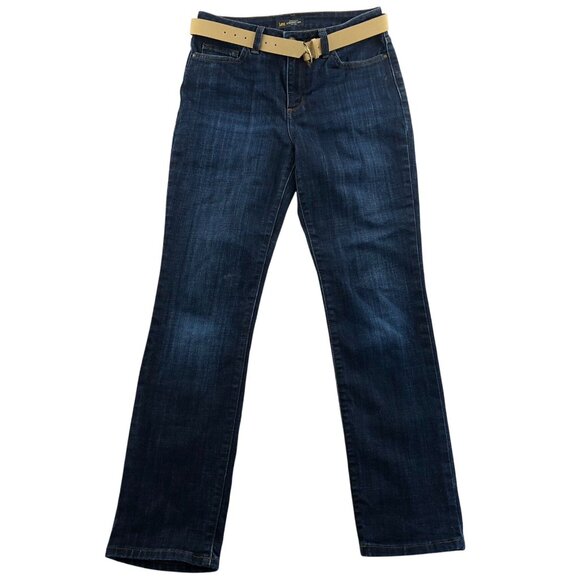 Lee Women's Jeans Size 8 Medium Fit Straight Leg Mid Rise Belted Blue Denim - Picture 1 of 16
